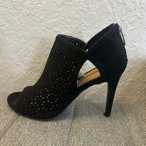 Christian Siriano Black Suede Peep-Toe Heel with Studded Cutouts